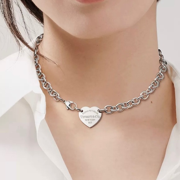 Tiffany & Co Heart Tag Chain Link Choker Necklace - Picture 2 of 6